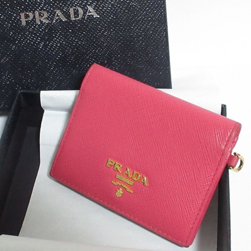 Good Prada Saffiano Leather Card Case Pass Case Pink Ladies Used