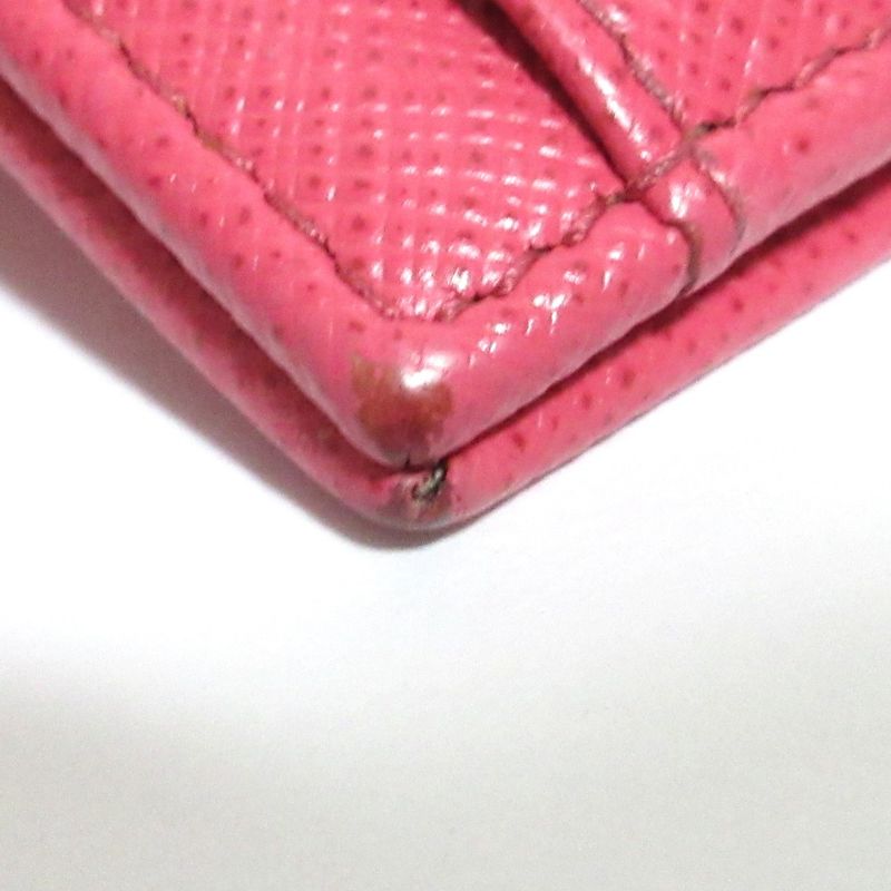 Good Prada Saffiano Leather Card Case Pass Case Pink Ladies Used