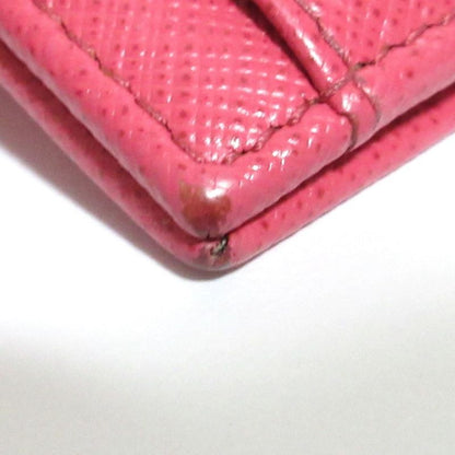 Good Prada Saffiano Leather Card Case Pass Case Pink Ladies Used