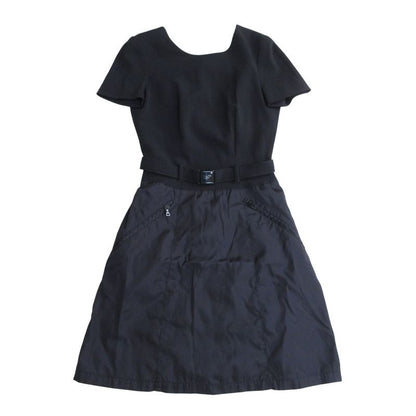 Prada Short Sleeve Docking Dress with Belt S Black Women's Used