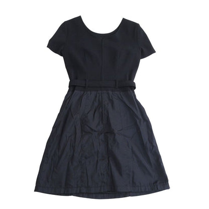 Prada Short Sleeve Docking Dress with Belt S Black Women's Used