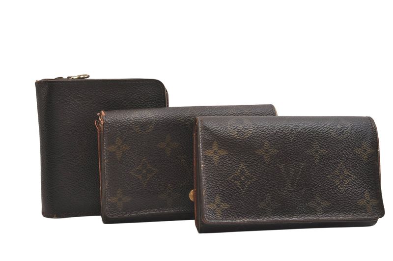 Louis Vuitton Monogram Bifold Wallet Set Of 3 Brown LV Junk 4077n