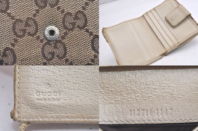 Gucci Bifold Long Wallet Canvas Leather Brown Black 5 Sets Junk 4143n