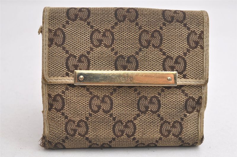 Gucci Bifold Long Wallet Canvas Leather Brown Black 5 Sets Junk 4143n