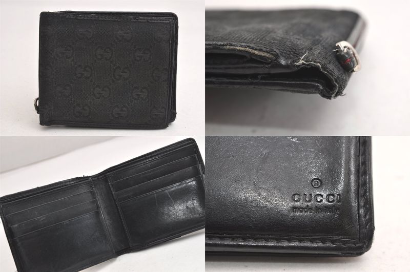 Gucci Bifold Long Wallet Canvas Leather Brown Black 5 Sets Junk 4143n