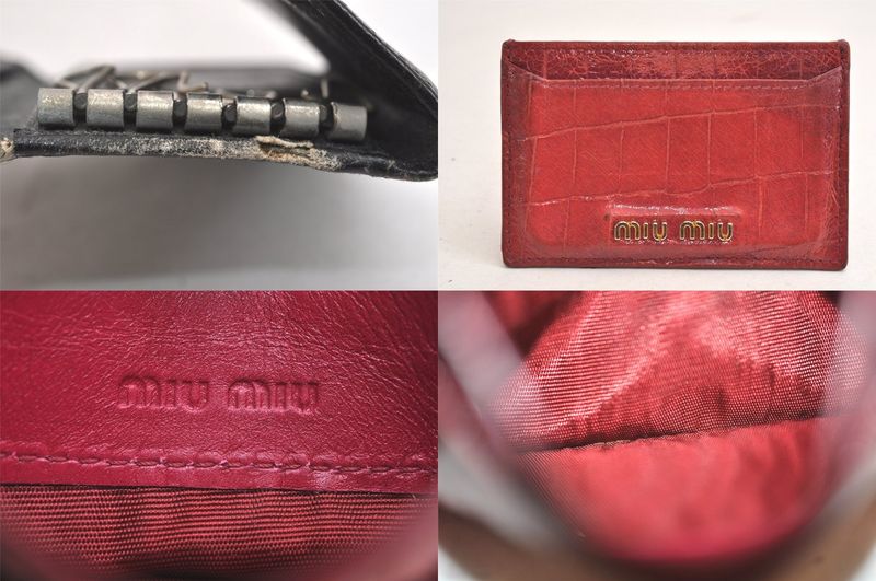 Miu Miu Prada Long Wallet Key Pass Case Leather Pink Red 4 Sets 4145n