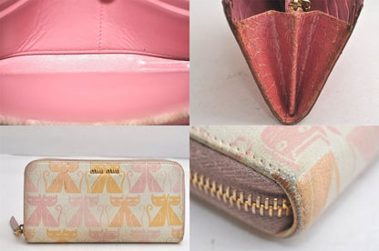 Miu Miu Prada Long Wallet Key Pass Case Leather Pink Red 4 Sets 4145n