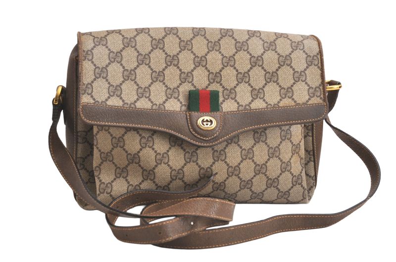 Gucci Web Sherry Line Shoulder Bag Ggpvc Leather Brown Junk 4203n