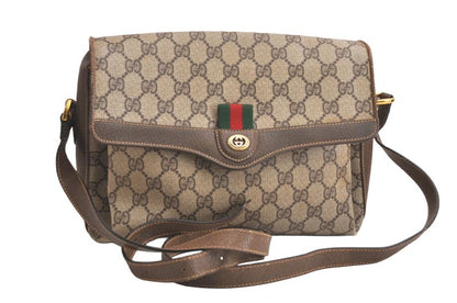 Gucci Web Sherry Line Shoulder Bag Ggpvc Leather Brown Junk 4203n