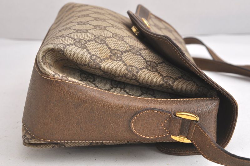 Gucci Web Sherry Line Shoulder Bag Ggpvc Leather Brown Junk 4203n