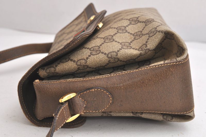 Gucci Web Sherry Line Shoulder Bag Ggpvc Leather Brown Junk 4203n