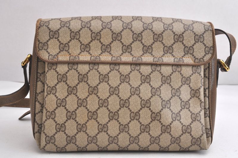 Gucci Web Sherry Line Shoulder Bag Ggpvc Leather Brown Junk 4203n