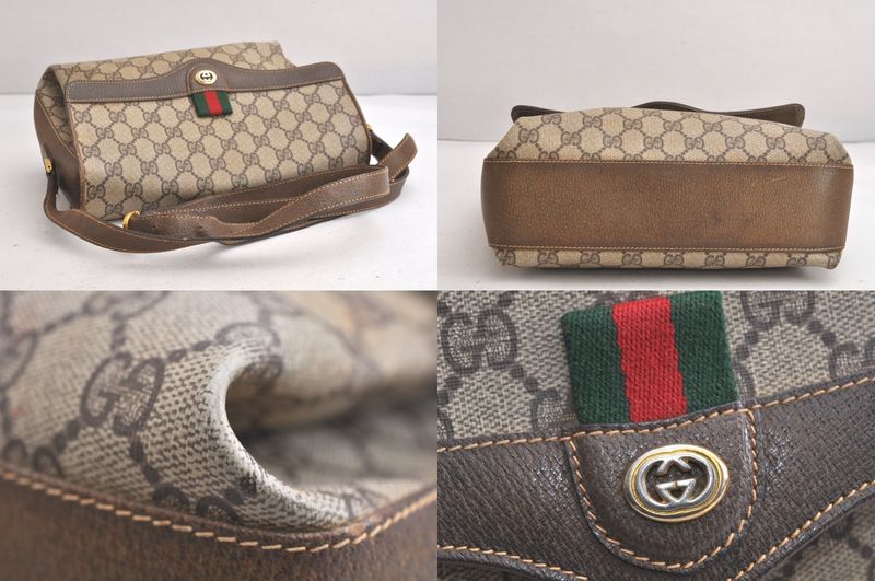 Gucci Web Sherry Line Shoulder Bag Ggpvc Leather Brown Junk 4203n