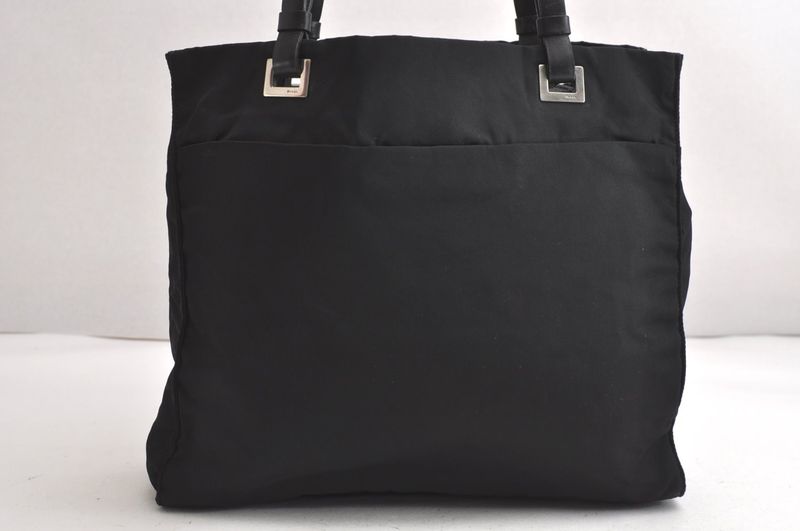 Prada Vintage Nylon Leather Shoulder Tote Bag Purse Black 4211n