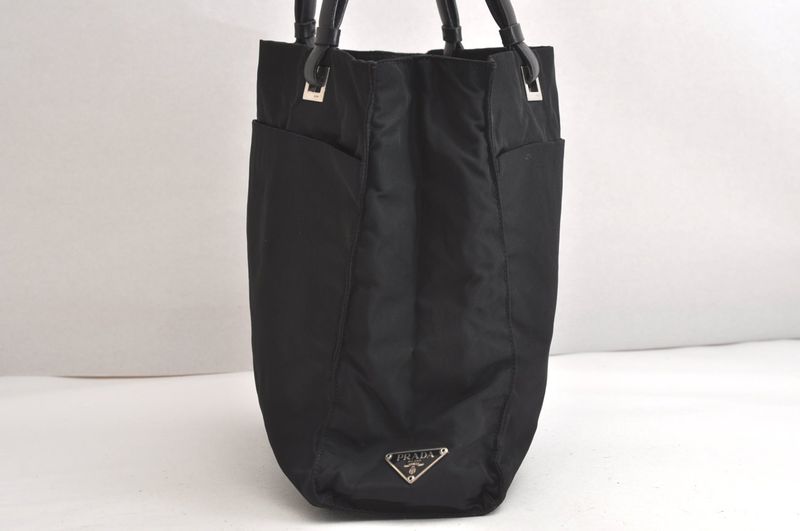 Prada Vintage Nylon Leather Shoulder Tote Bag Purse Black 4211n