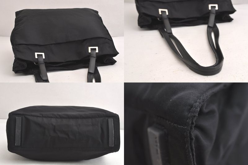 Prada Vintage Nylon Leather Shoulder Tote Bag Purse Black 4211n