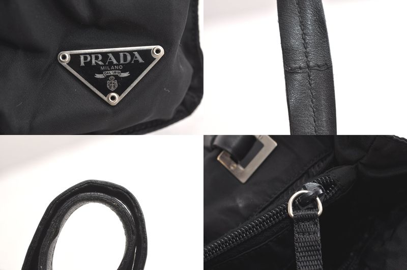Prada Vintage Nylon Leather Shoulder Tote Bag Purse Black 4211n