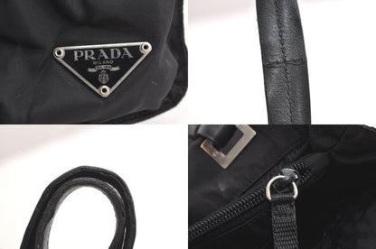 Prada Vintage Nylon Leather Shoulder Tote Bag Purse Black 4211n