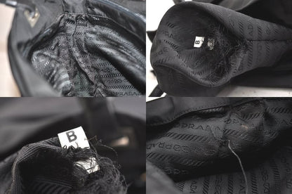 Prada Vintage Nylon Leather Shoulder Tote Bag Purse Black 4211n