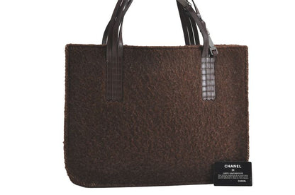 Chanel Vintage Shoulder Hand Tote Bag Boa Leather Brown 4212n