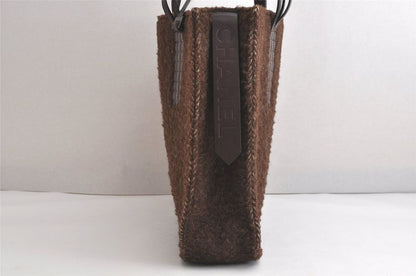 Chanel Vintage Shoulder Hand Tote Bag Boa Leather Brown 4212n