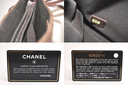 Chanel Vintage Shoulder Hand Tote Bag Boa Leather Brown 4212n