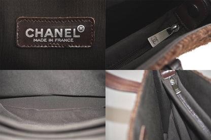 Chanel Vintage Shoulder Hand Tote Bag Boa Leather Brown 4212n