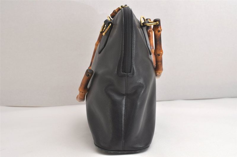 Gucci Vintage Bamboo 2way Shoulder Handbag Leather Black Junk 4219n