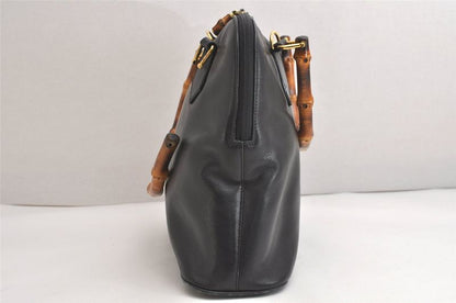 Gucci Vintage Bamboo 2way Shoulder Handbag Leather Black Junk 4219n