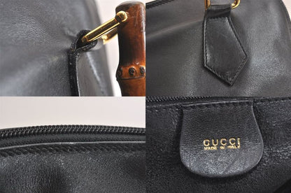 Gucci Vintage Bamboo 2way Shoulder Handbag Leather Black Junk 4219n