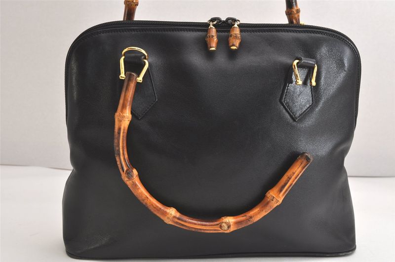 Gucci Vintage Bamboo 2way Shoulder Handbag Leather Black Junk 4219n