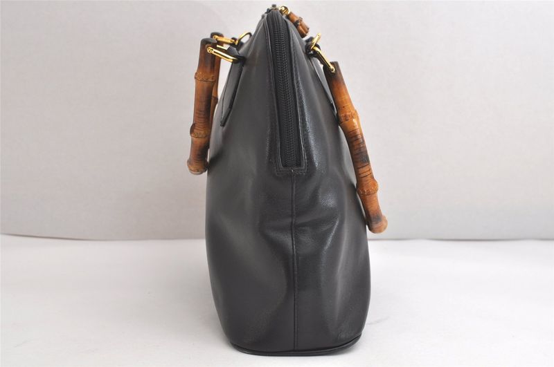 Gucci Vintage Bamboo 2way Shoulder Handbag Leather Black Junk 4219n