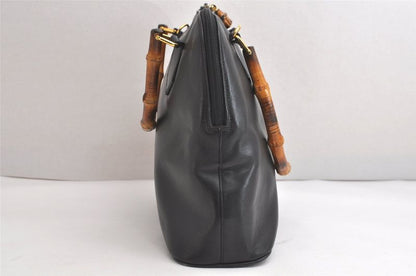 Gucci Vintage Bamboo 2way Shoulder Handbag Leather Black Junk 4219n