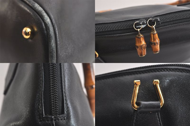 Gucci Vintage Bamboo 2way Shoulder Handbag Leather Black Junk 4219n