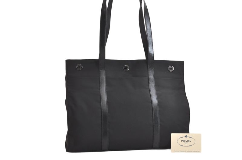 Prada Vintage Nylon Leather Shoulder Bag Black 4222n