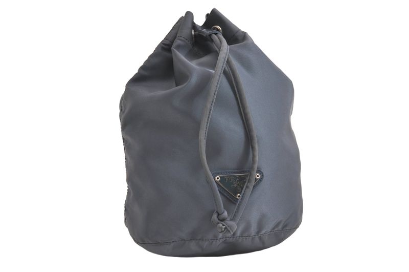Prada Vintage Nylon Leather Drawstring Shape Pouch Wallet Blue 4223n