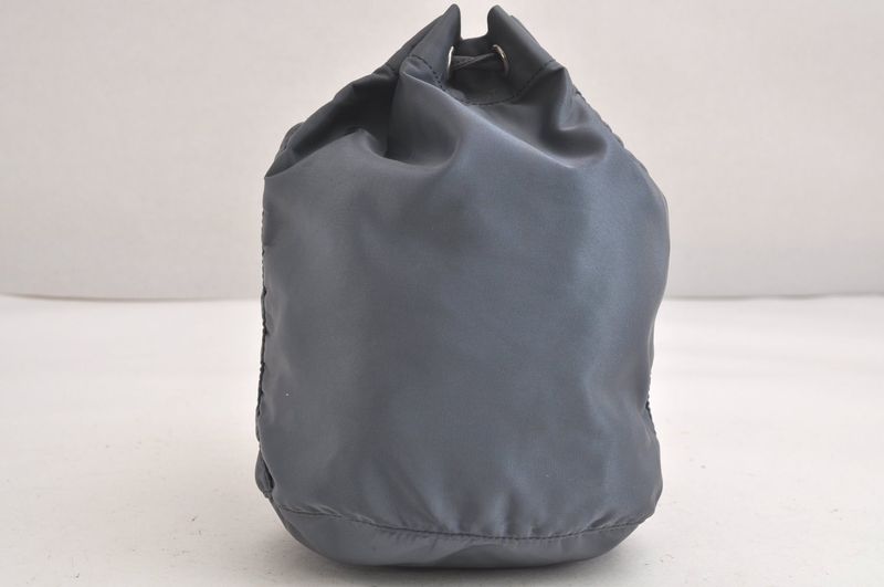 Prada Vintage Nylon Leather Drawstring Shape Pouch Wallet Blue 4223n