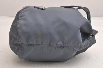 Prada Vintage Nylon Leather Drawstring Shape Pouch Wallet Blue 4223n