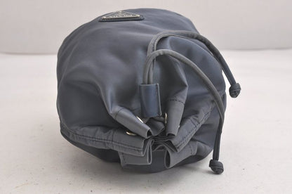 Prada Vintage Nylon Leather Drawstring Shape Pouch Wallet Blue 4223n