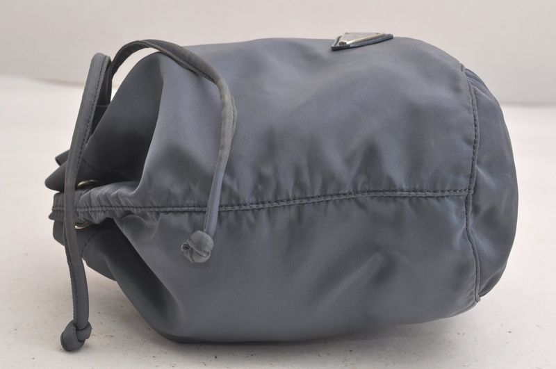 Prada Vintage Nylon Leather Drawstring Shape Pouch Wallet Blue 4223n