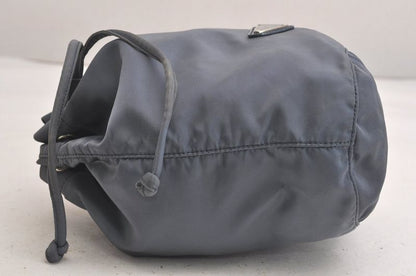 Prada Vintage Nylon Leather Drawstring Shape Pouch Wallet Blue 4223n