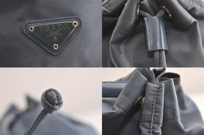 Prada Vintage Nylon Leather Drawstring Shape Pouch Wallet Blue 4223n
