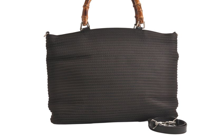 Gucci Bamboo Vintage 2way Shoulder Handbag Nylon Leather Brown 4233n