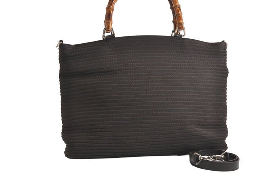 Gucci Bamboo Vintage 2way Shoulder Handbag Nylon Leather Brown 4233n