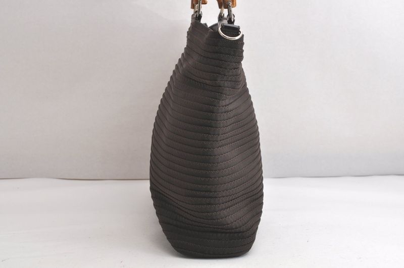 Gucci Bamboo Vintage 2way Shoulder Handbag Nylon Leather Brown 4233n