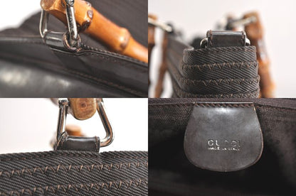 Gucci Bamboo Vintage 2way Shoulder Handbag Nylon Leather Brown 4233n