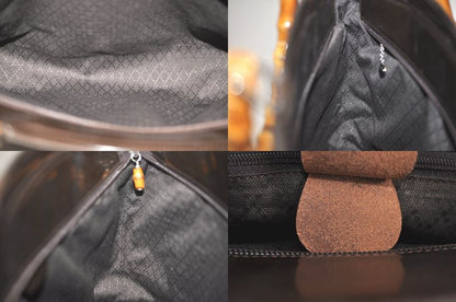 Gucci Bamboo Vintage 2way Shoulder Handbag Nylon Leather Brown 4233n