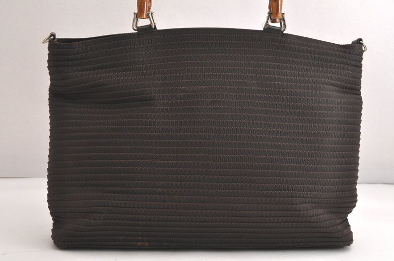 Gucci Bamboo Vintage 2way Shoulder Handbag Nylon Leather Brown 4233n