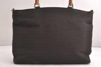 Gucci Bamboo Vintage 2way Shoulder Handbag Nylon Leather Brown 4233n
