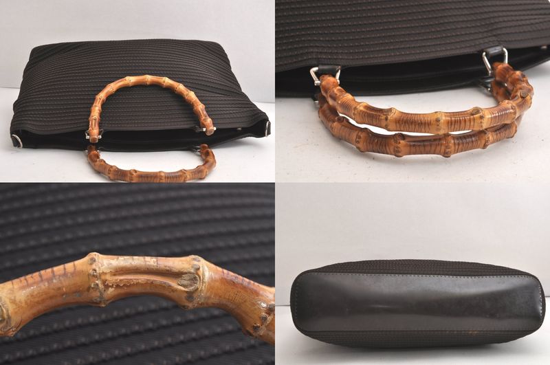 Gucci Bamboo Vintage 2way Shoulder Handbag Nylon Leather Brown 4233n